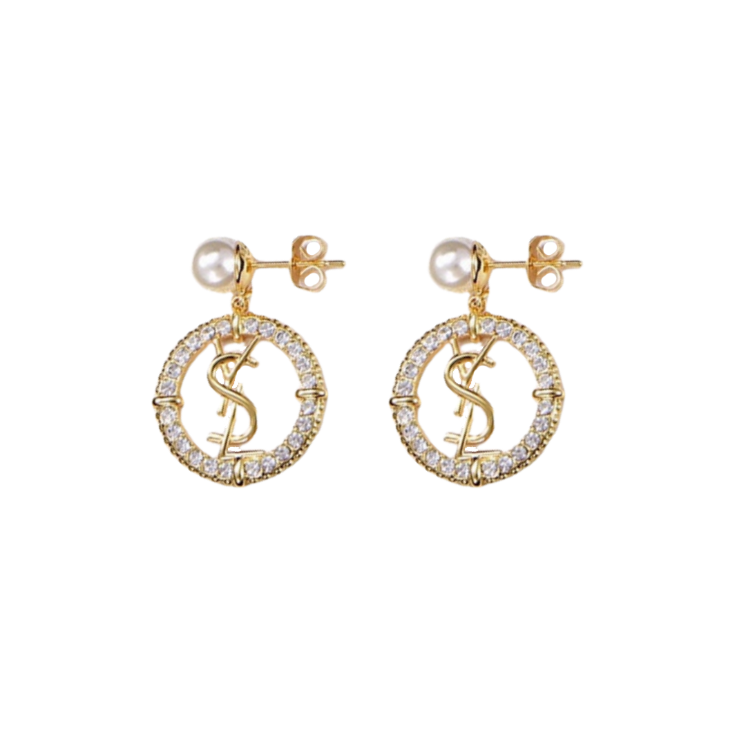 YYE032 YVES pearl crystal Drop earrings - ccjewelryacc