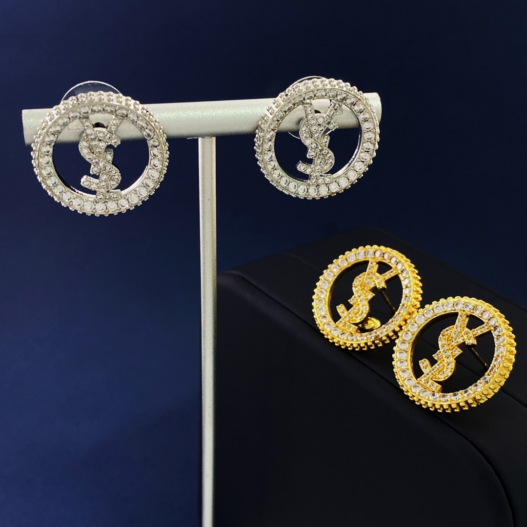 YYE002 YVES Stud earring in metal and crystal - ccjewelryacc