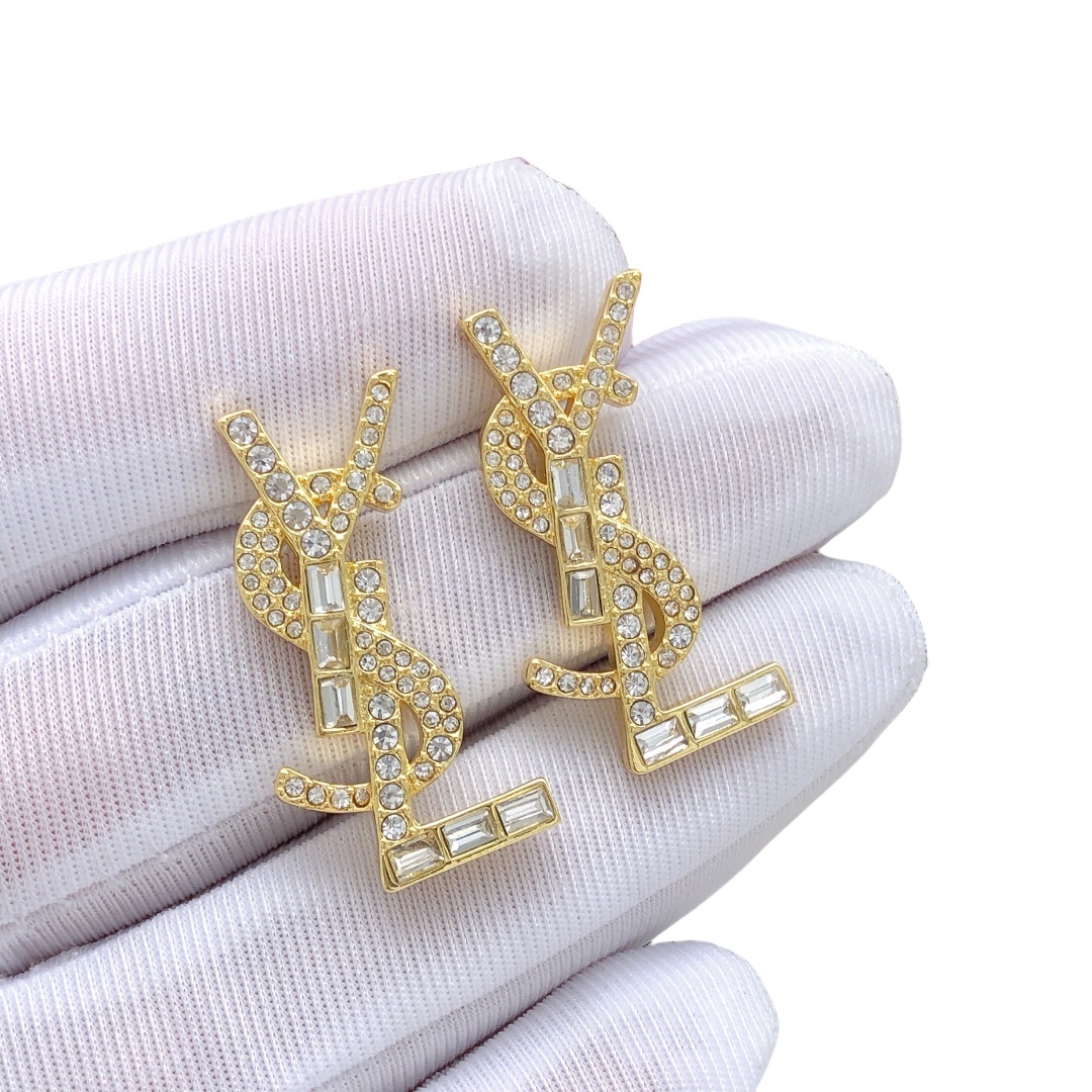 YYE015 Cassandre earring in metal and rhinestones - ccjewelryacc
