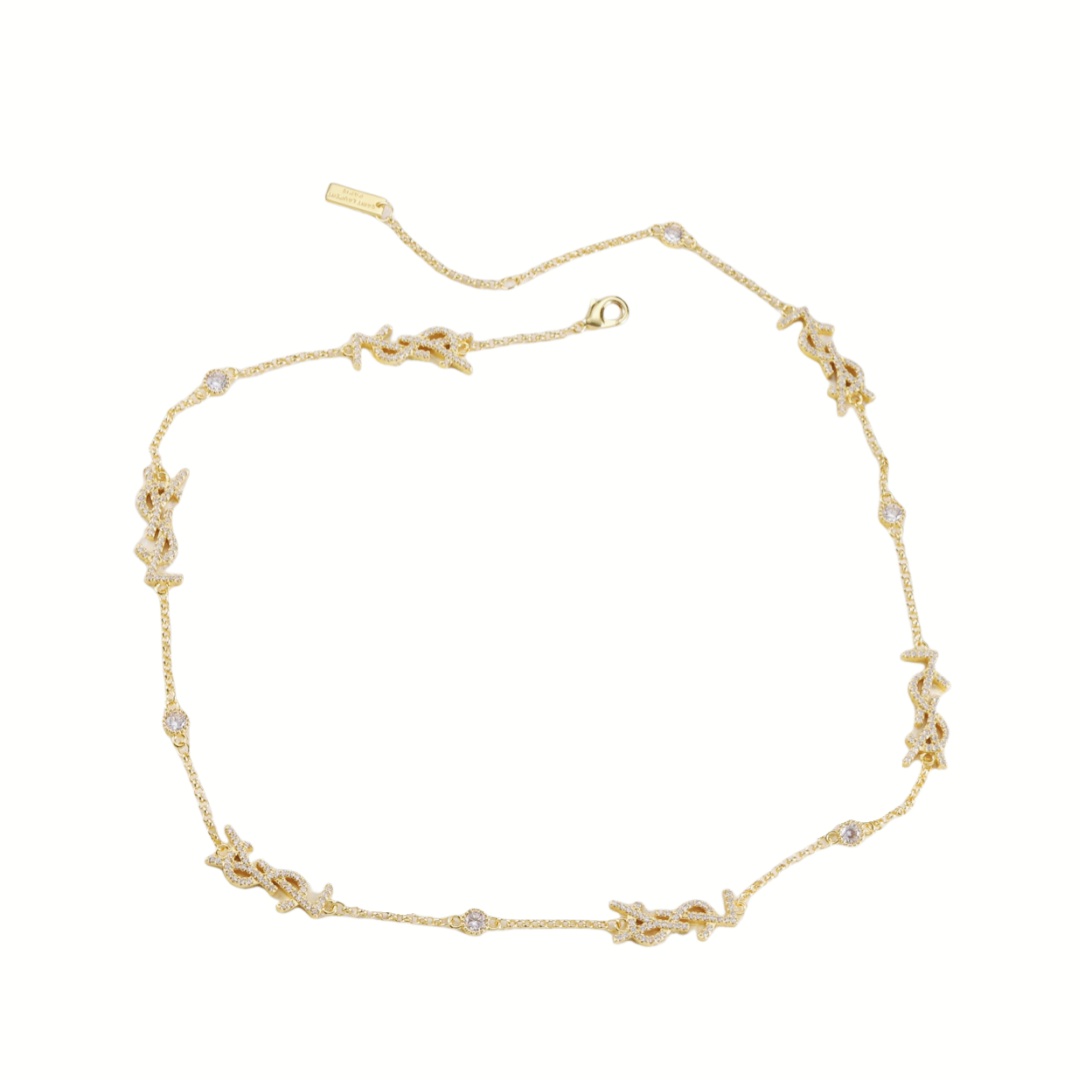 YYN019 LSY letter charm choker necklace in metal and crystal - ccjewelryacc