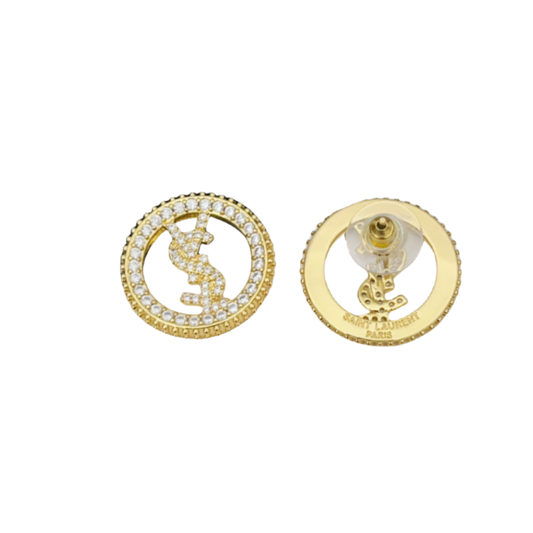 YYE002 YVES Stud earring in metal and crystal - ccjewelryacc