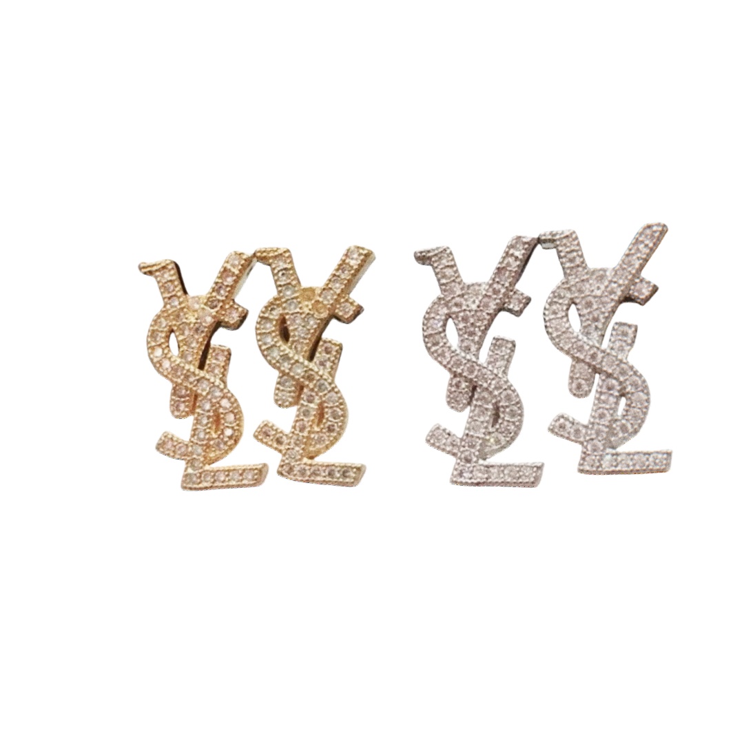 YYE081 Full crystal LSY Letter stud earring small - ccjewelryacc