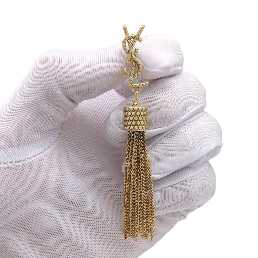 YYE006 loulou earrings with chain tassels in light gold-colored brass - ccjewelryacc