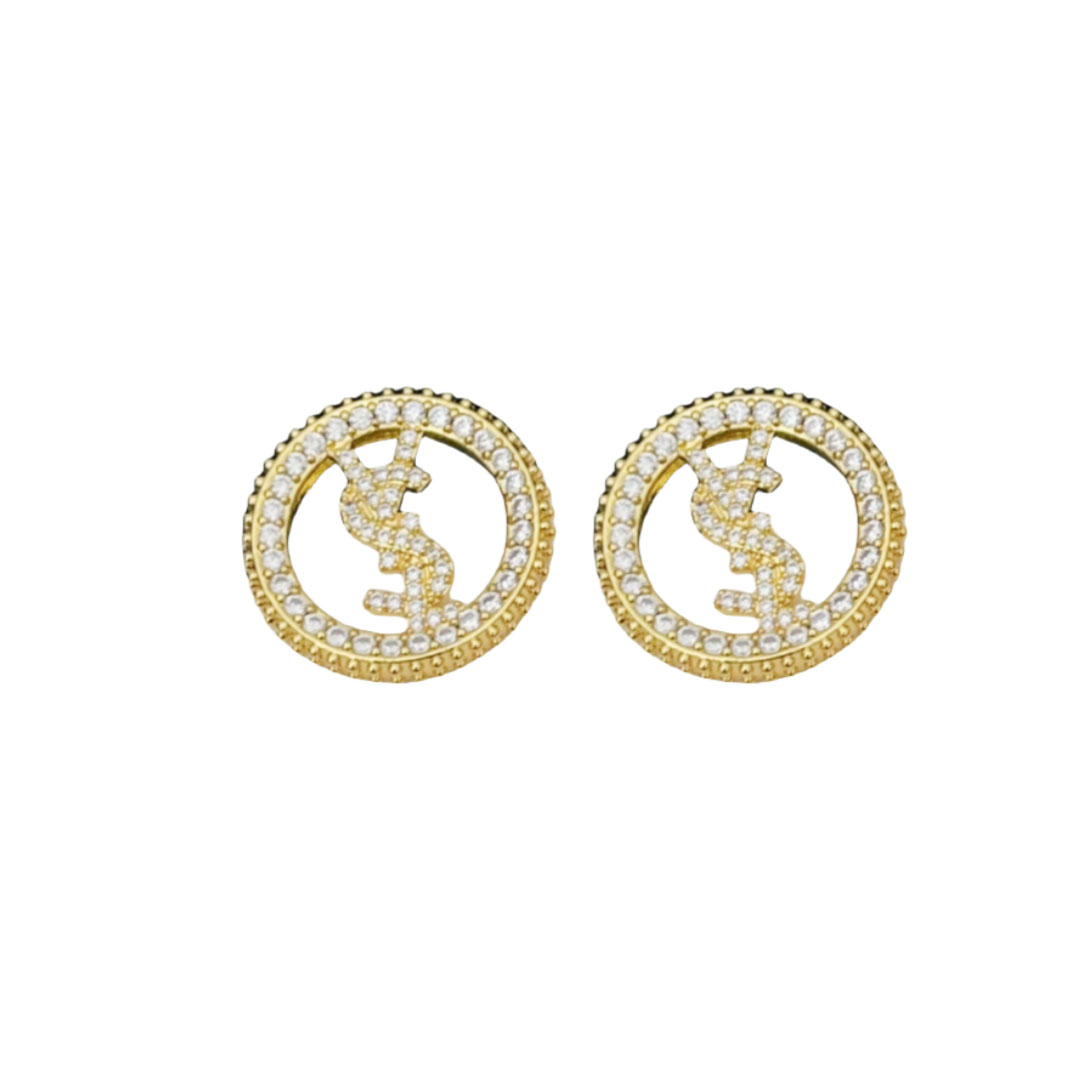 YYE002 YVES Stud earring in metal and crystal - ccjewelryacc