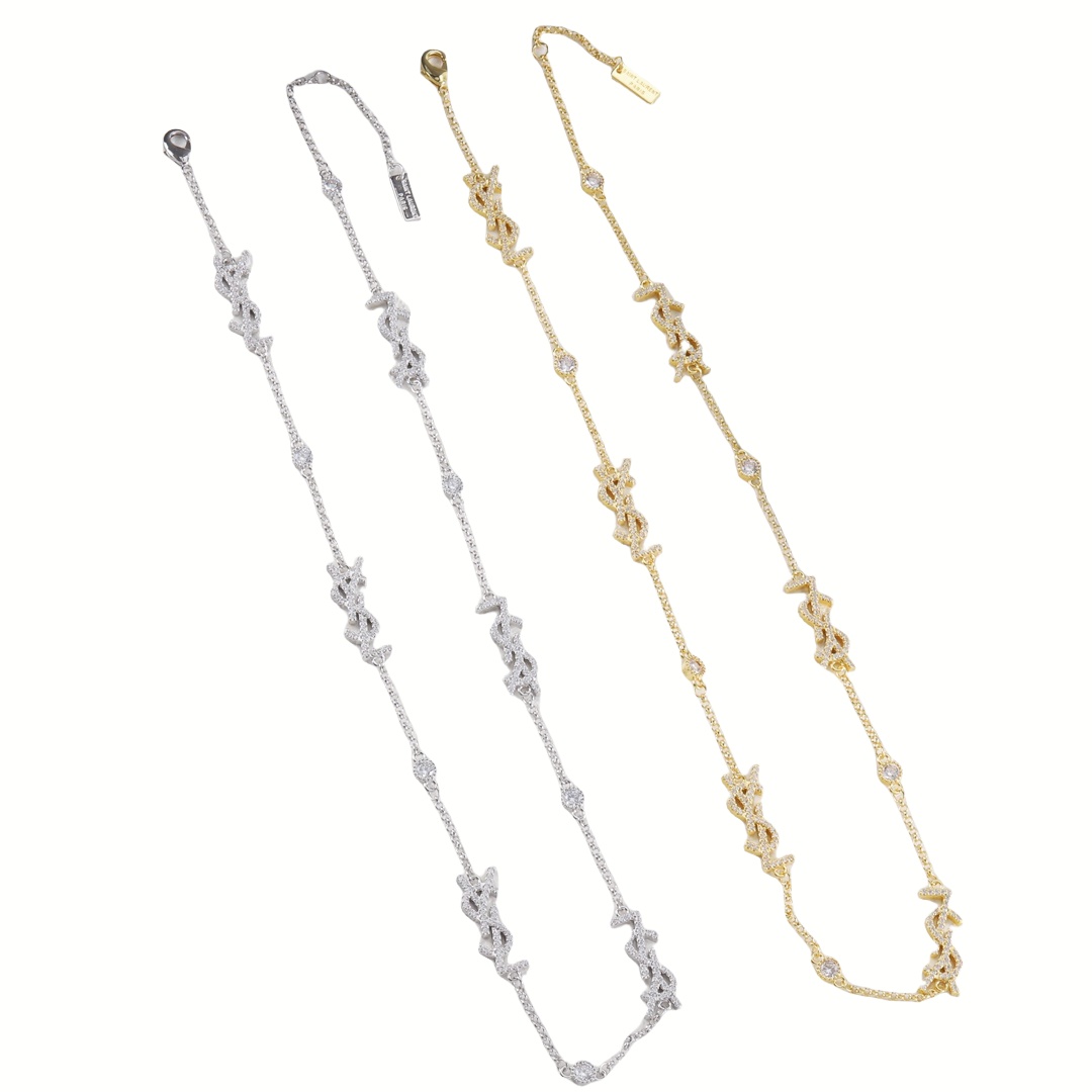 YYN019 LSY letter charm choker necklace in metal and crystal - ccjewelryacc