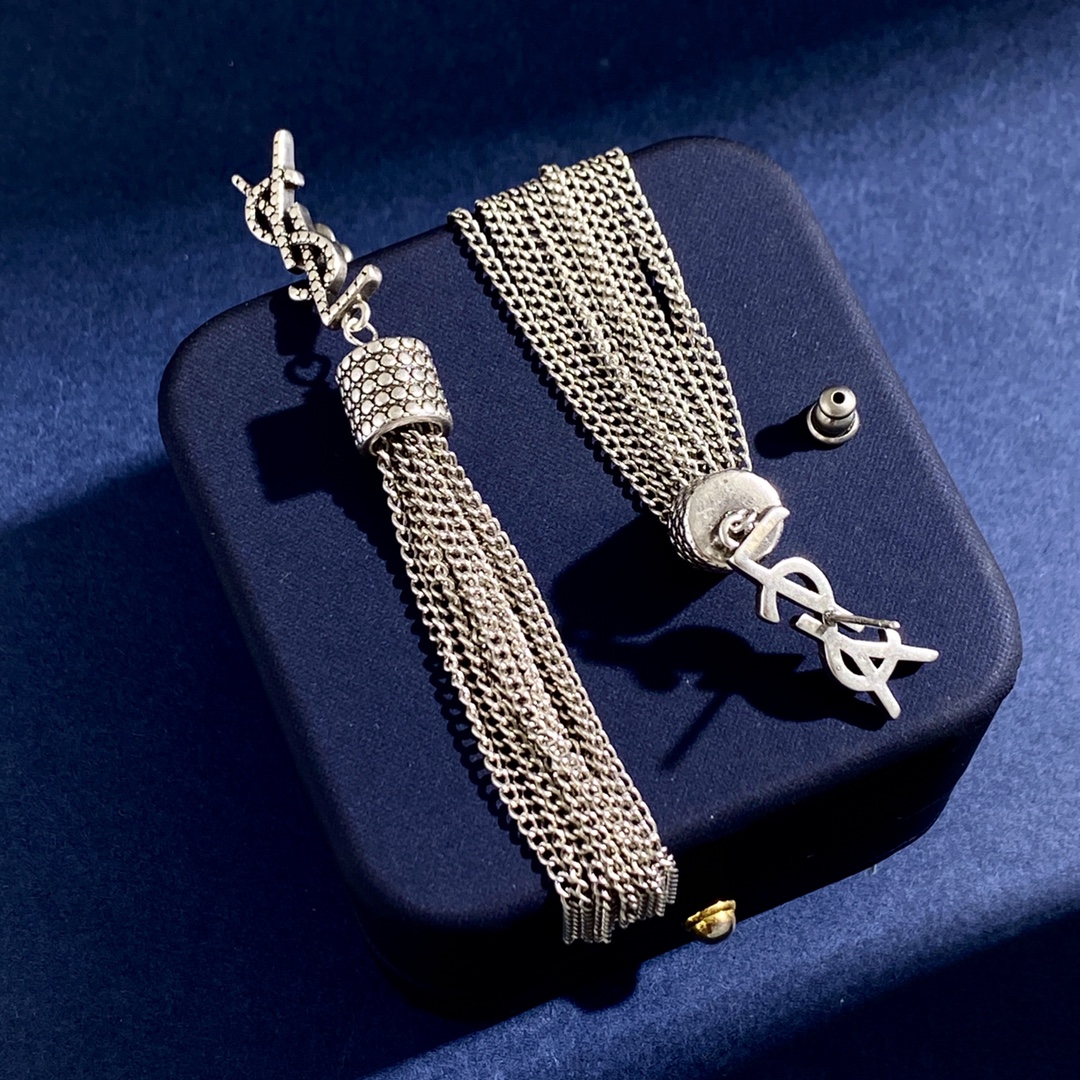 YYE006 loulou earrings with chain tassels in light gold-colored brass - ccjewelryacc