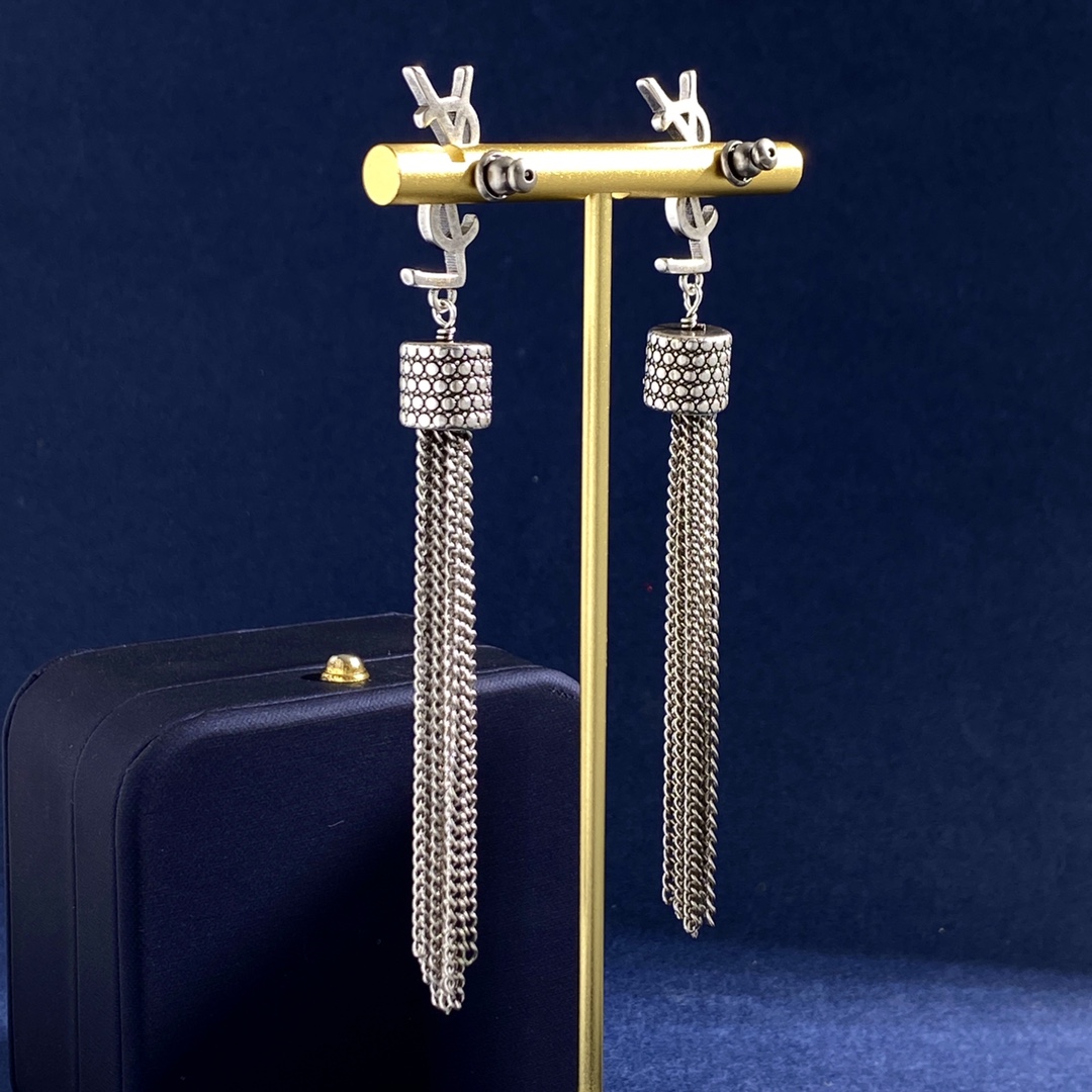 YYE006 loulou earrings with chain tassels in light gold-colored brass - ccjewelryacc