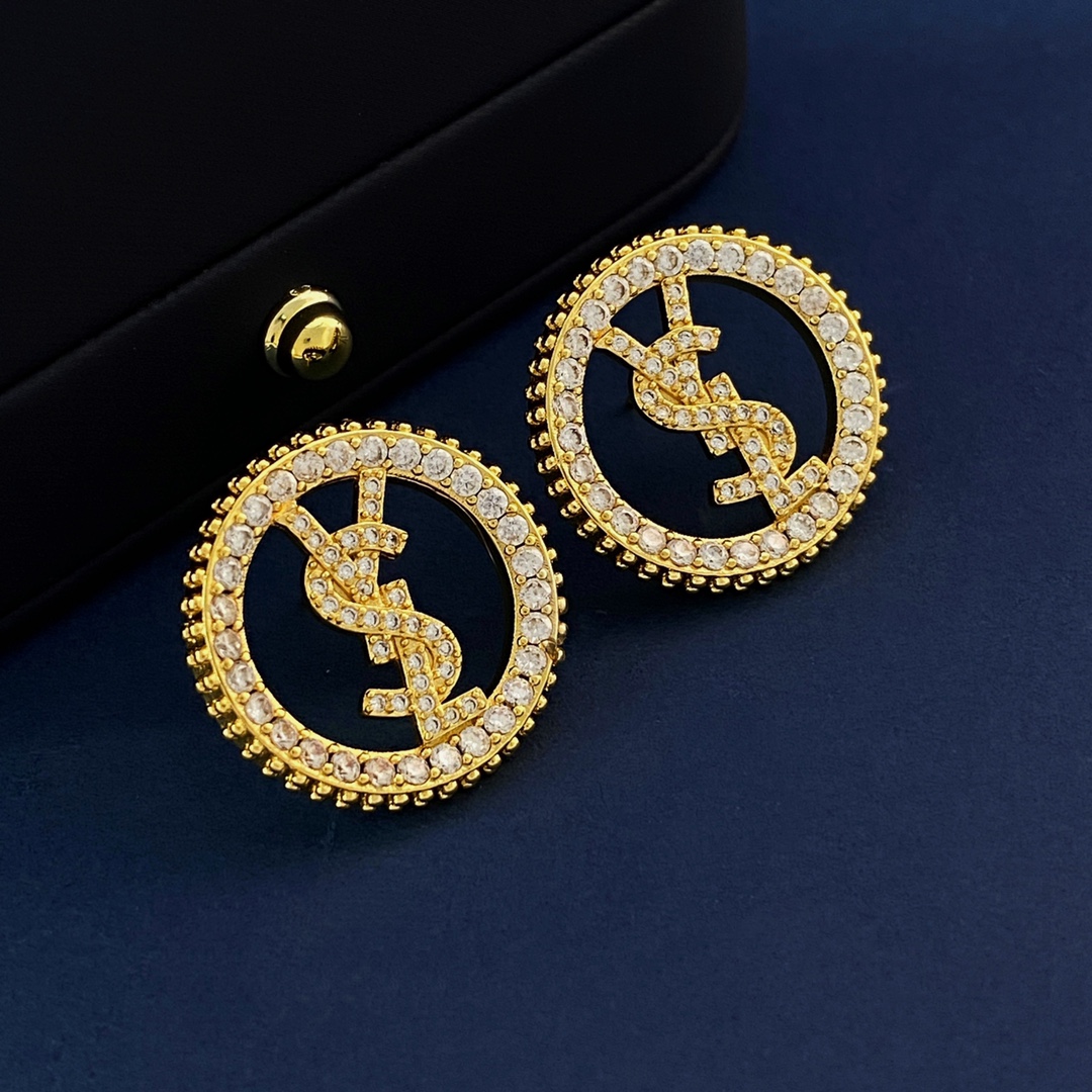 YYE002 YVES Stud earring in metal and crystal - ccjewelryacc