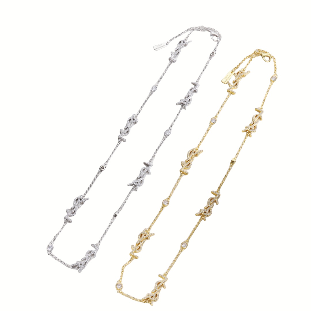 YYN019 LSY letter charm choker necklace in metal and crystal - ccjewelryacc