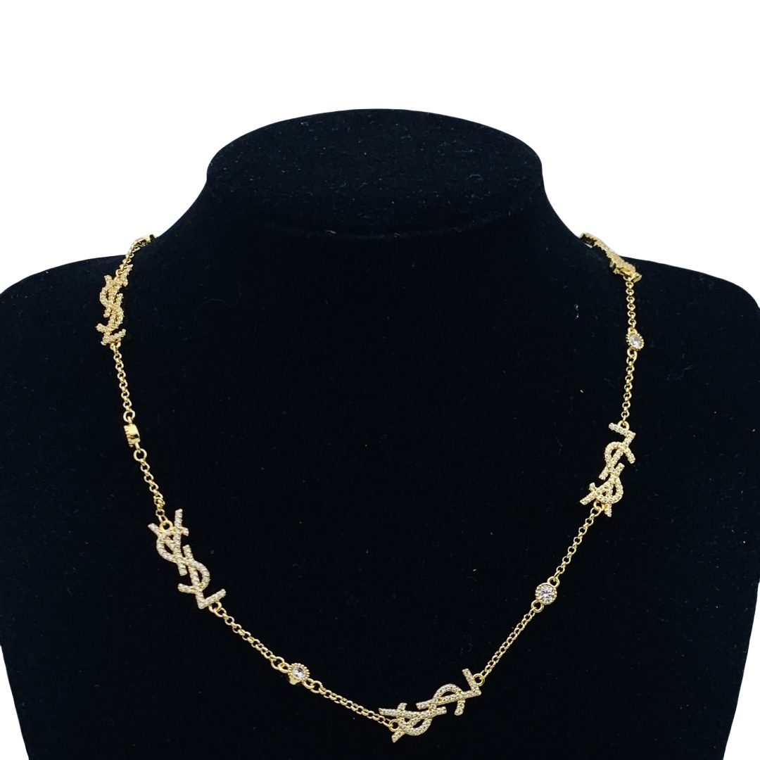 YYN019 LSY letter charm choker necklace in metal and crystal - ccjewelryacc