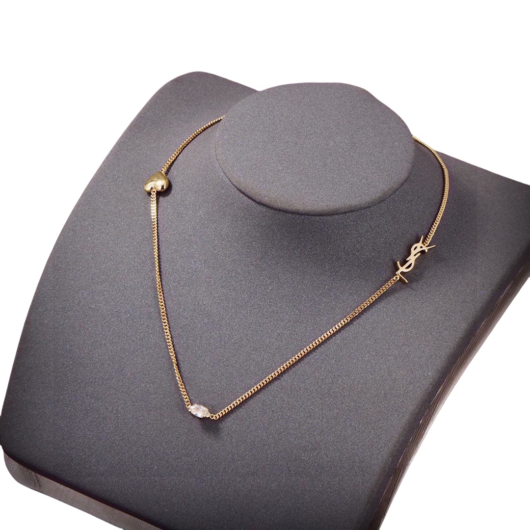 YYN015 CASSANDRE heart charm choker Necklace in metal and rhinestone - ccfashionjewelry