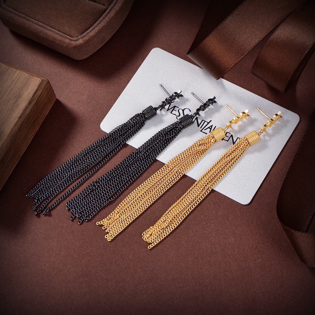 YYE006 loulou earrings with chain tassels in light gold-colored brass - ccjewelryacc