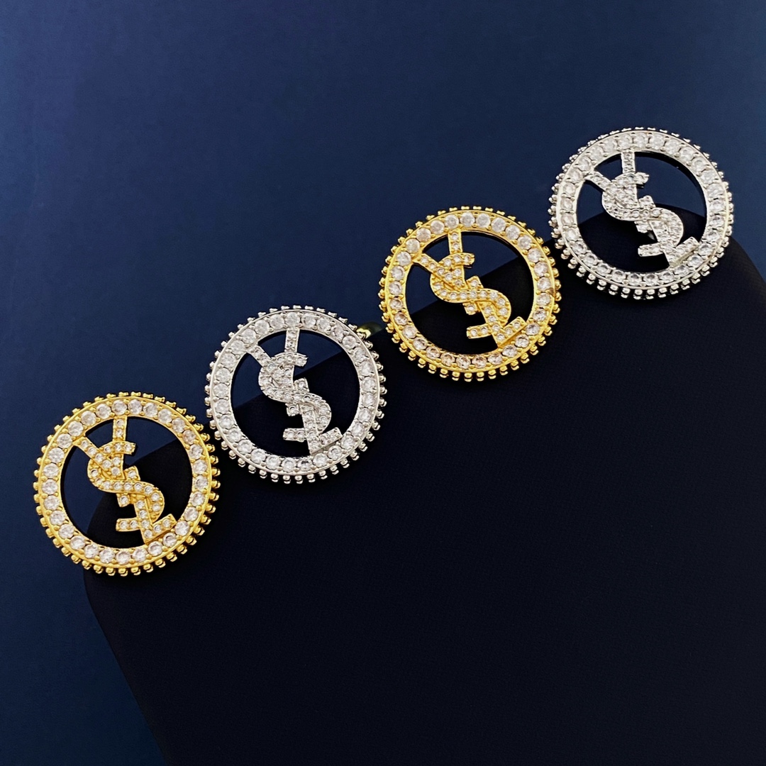 YYE002 YVES Stud earring in metal and crystal - ccjewelryacc