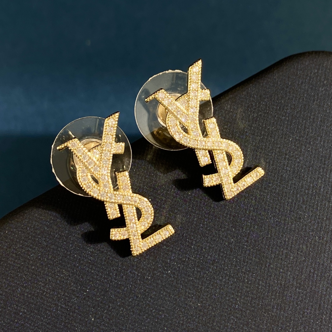 YYE081 Full crystal LSY Letter stud earring small - ccjewelryacc