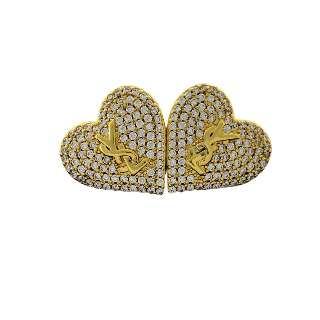 YYE067 YVES Full crystal heart stud earring - ccjewelryacc