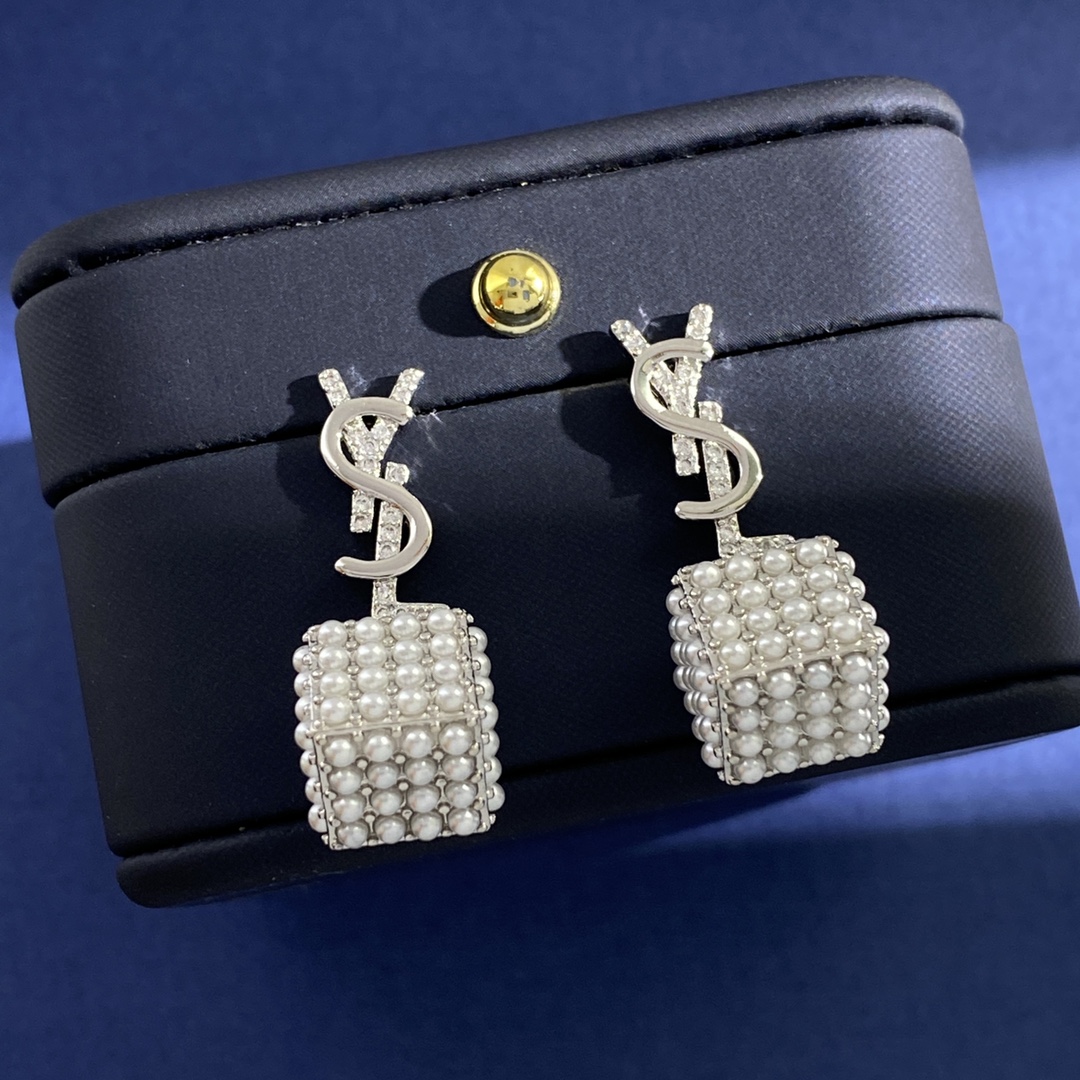 YYE082 YVES letter square pearl earrings - ccjewelryacc