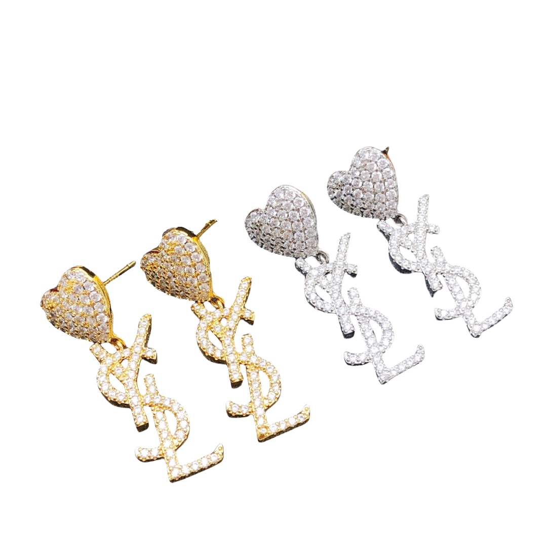 YYE016 YVES Heart drop earring in metal and crystal - ccjewelryacc