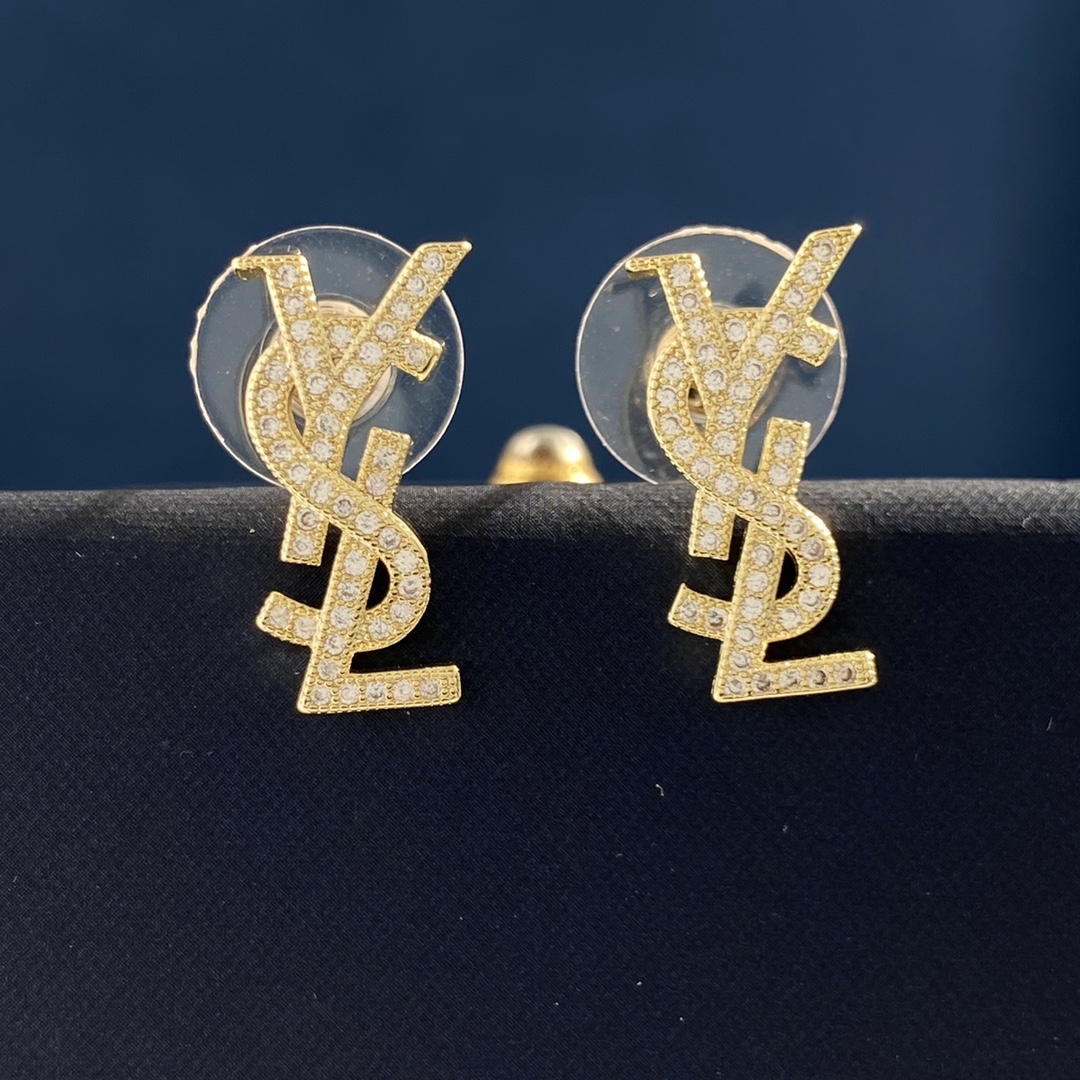YYE081 Full crystal LSY Letter stud earring small - ccjewelryacc