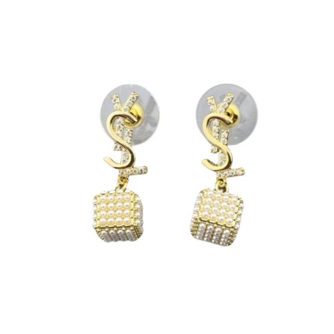 YYE082 YVES letter square pearl earrings - ccjewelryacc