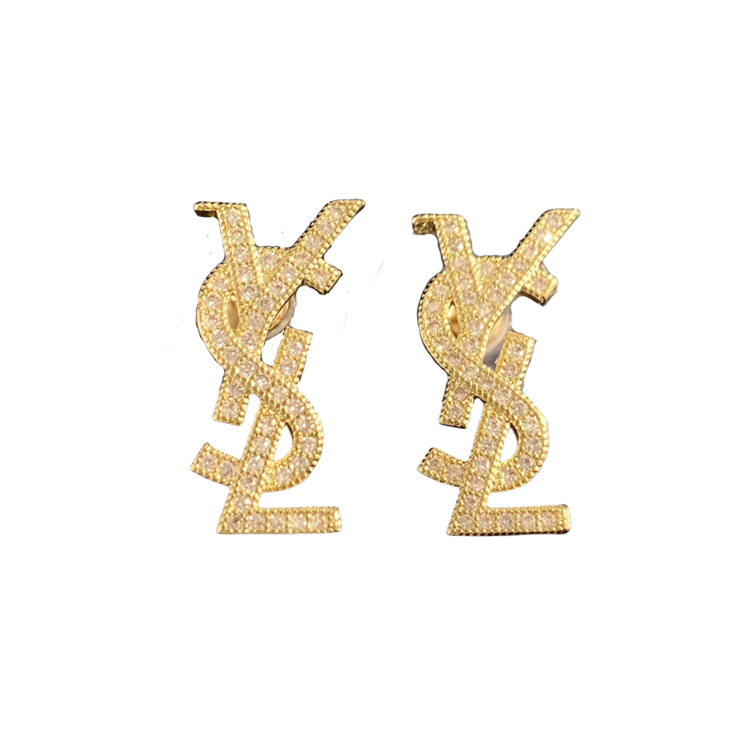 YYE081 Full crystal LSY Letter stud earring small - ccjewelryacc