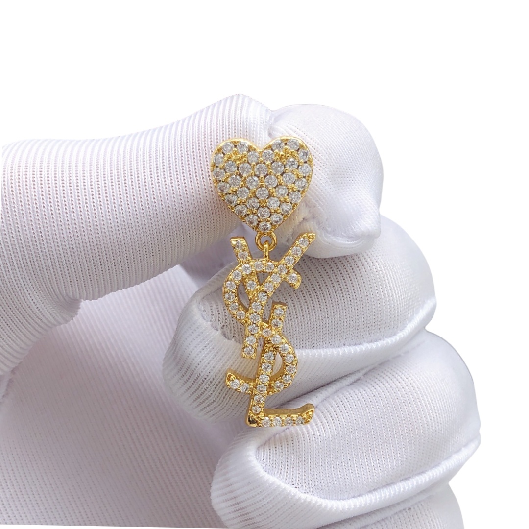 YYE016 YVES Heart drop earring in metal and crystal - ccjewelryacc