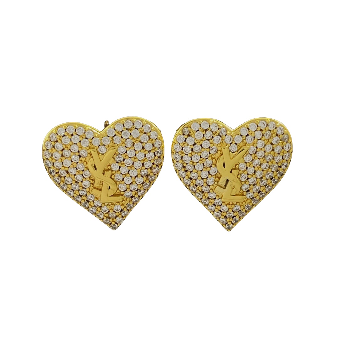 YYE067 YVES Full crystal heart stud earring - ccjewelryacc