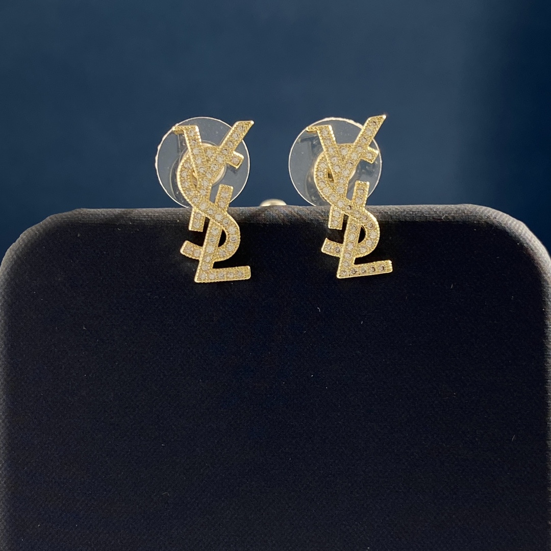 YYE081 Full crystal LSY Letter stud earring small - ccjewelryacc
