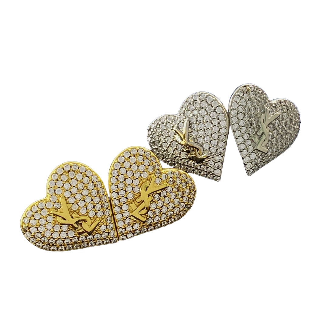 YYE067 YVES Full crystal heart stud earring - ccjewelryacc