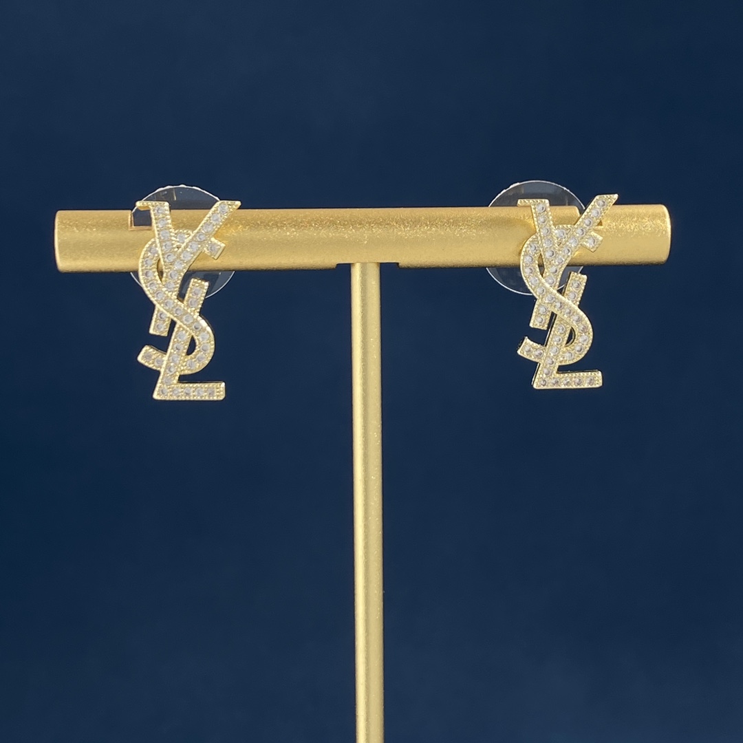 YYE081 Full crystal LSY Letter stud earring small - ccjewelryacc