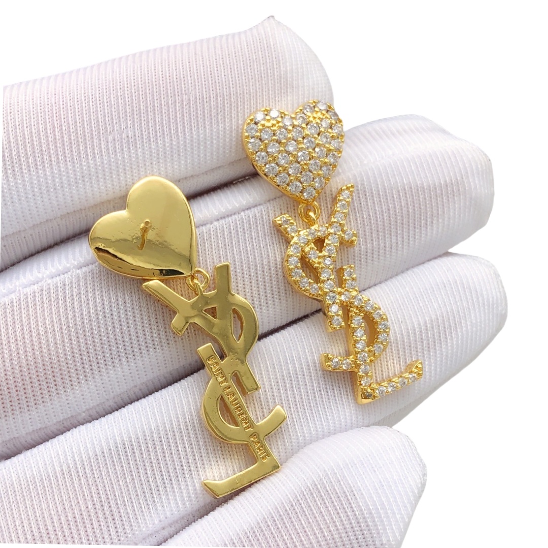 YYE016 YVES Heart drop earring in metal and crystal - ccjewelryacc
