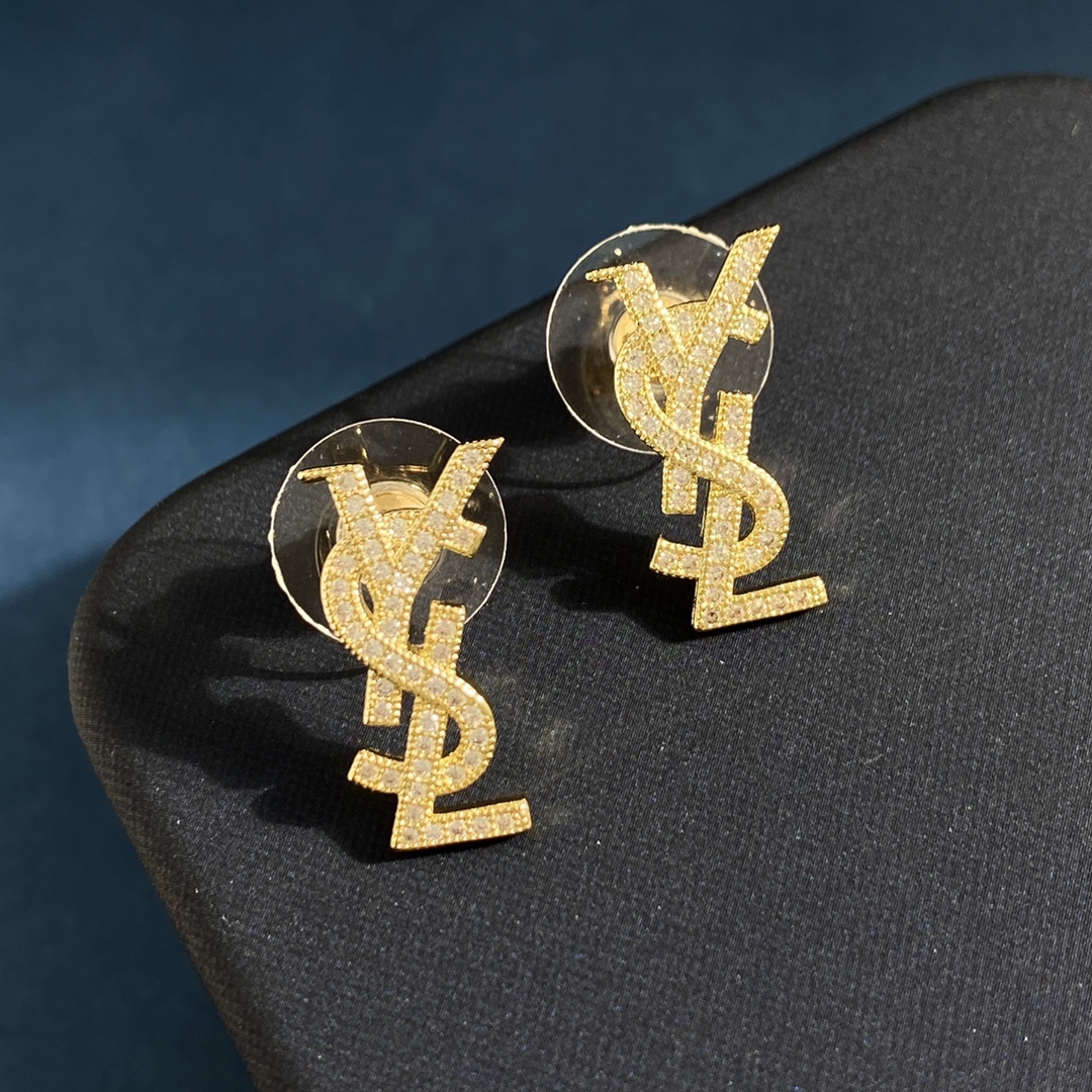YYE081 Full crystal LSY Letter stud earring small - ccjewelryacc