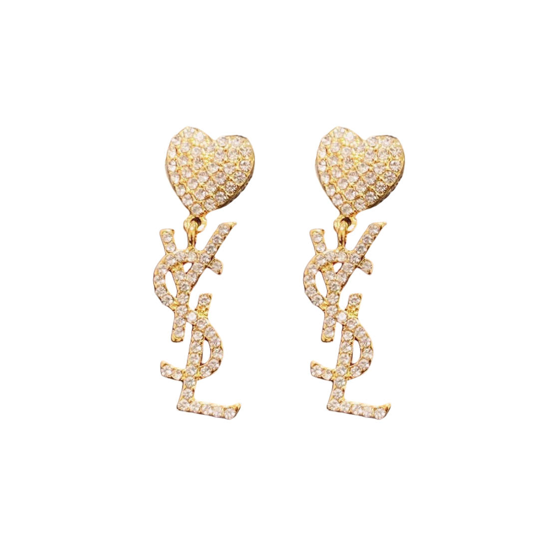 YYE016 YVES Heart drop earring in metal and crystal - ccfashionjewelry