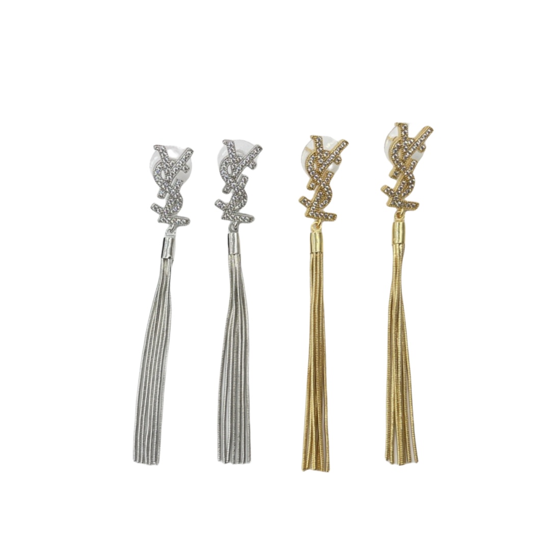 YYE039 YVES tassel earrings in metal and crystal - ccjewelryacc