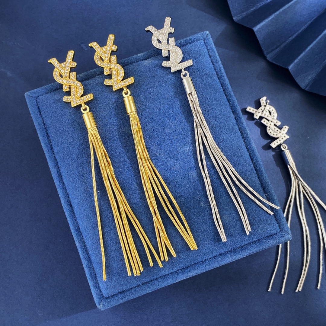 YYE039 YVES tassel earrings in metal and crystal - ccjewelryacc