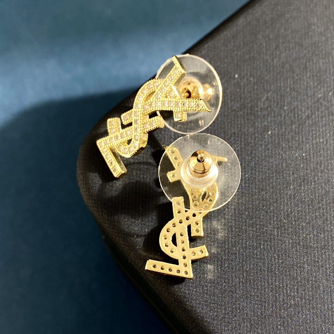 YYE081 Full crystal LSY Letter stud earring small - ccjewelryacc