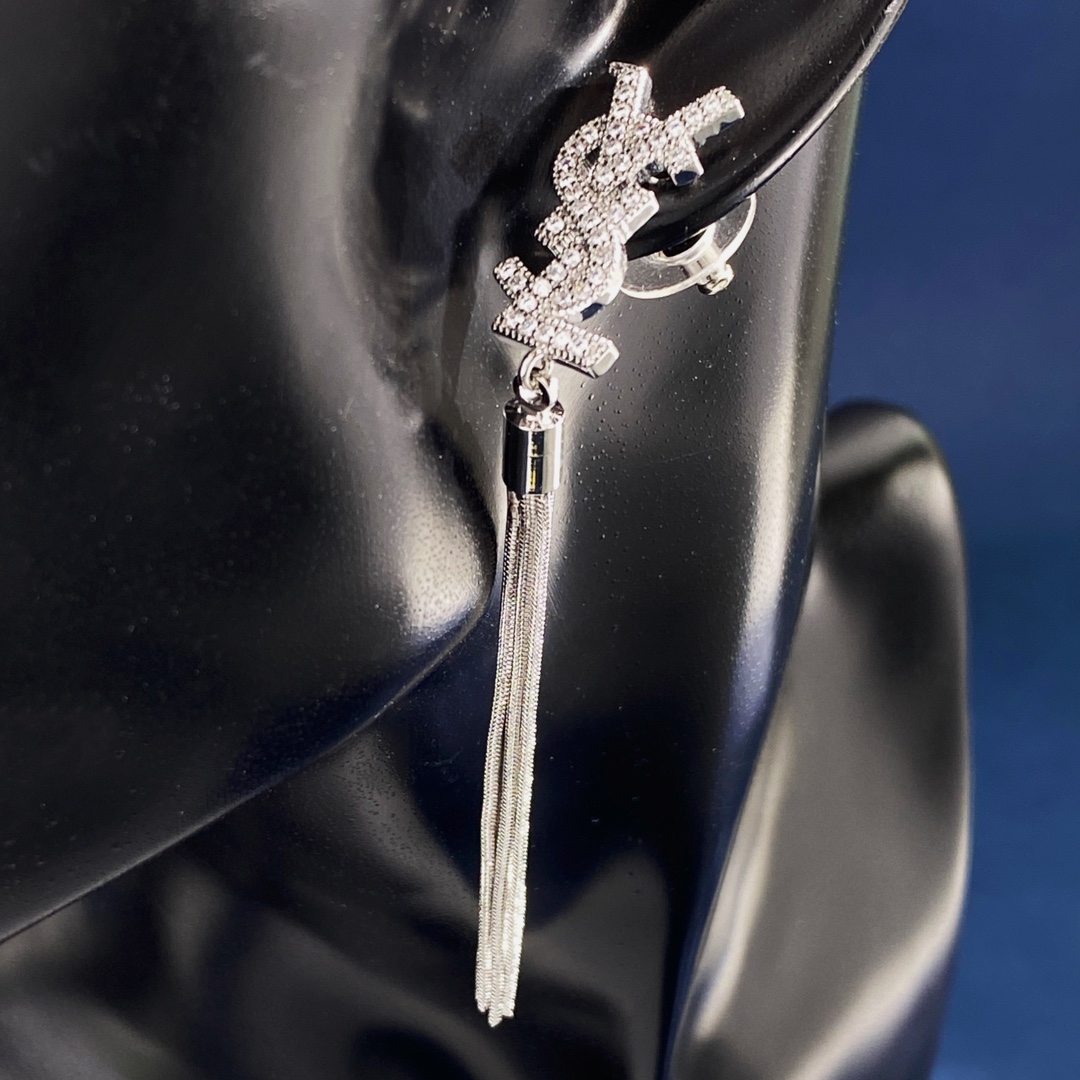 YYE039 YVES tassel earrings in metal and crystal - ccjewelryacc