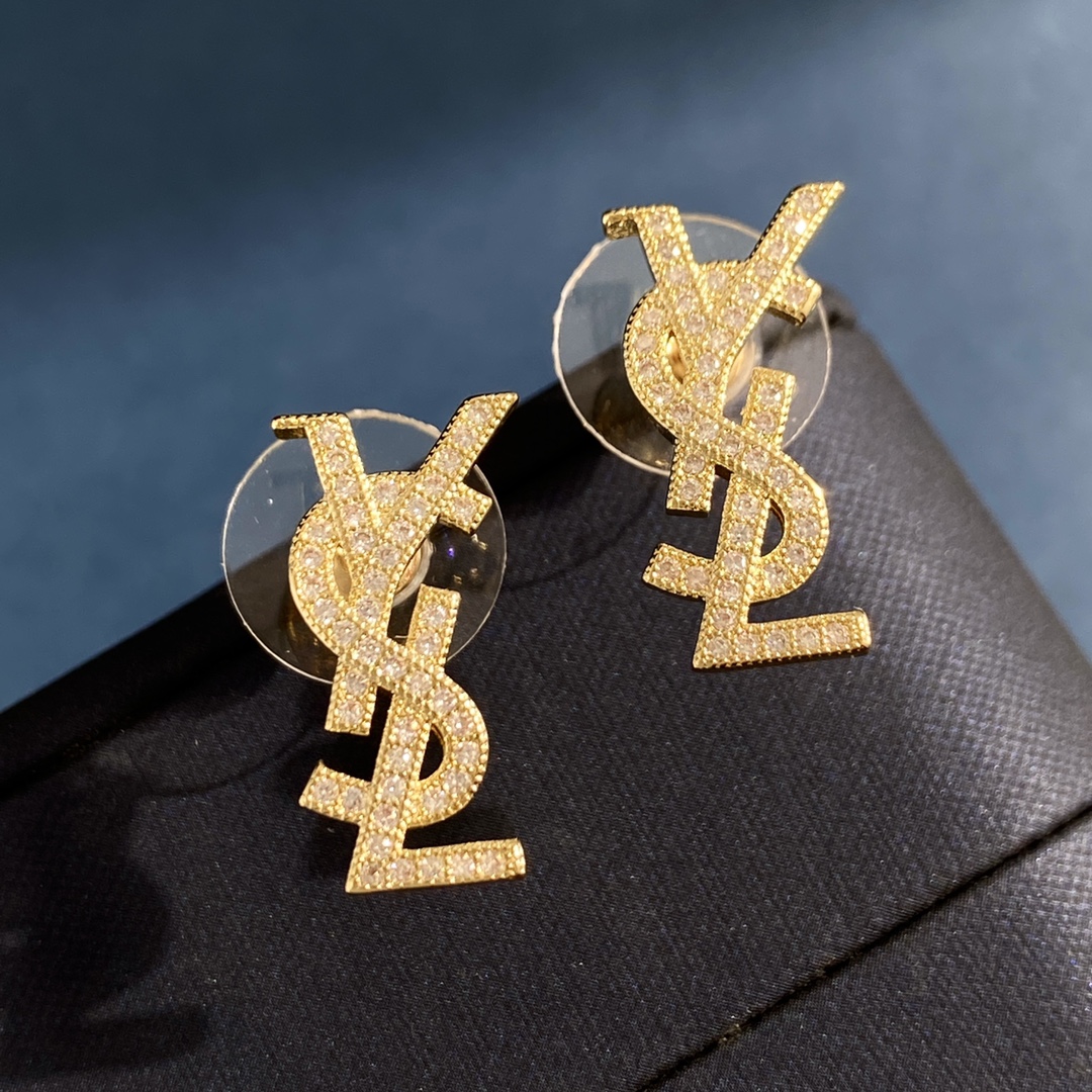 YYE081 Full crystal LSY Letter stud earring small - ccjewelryacc