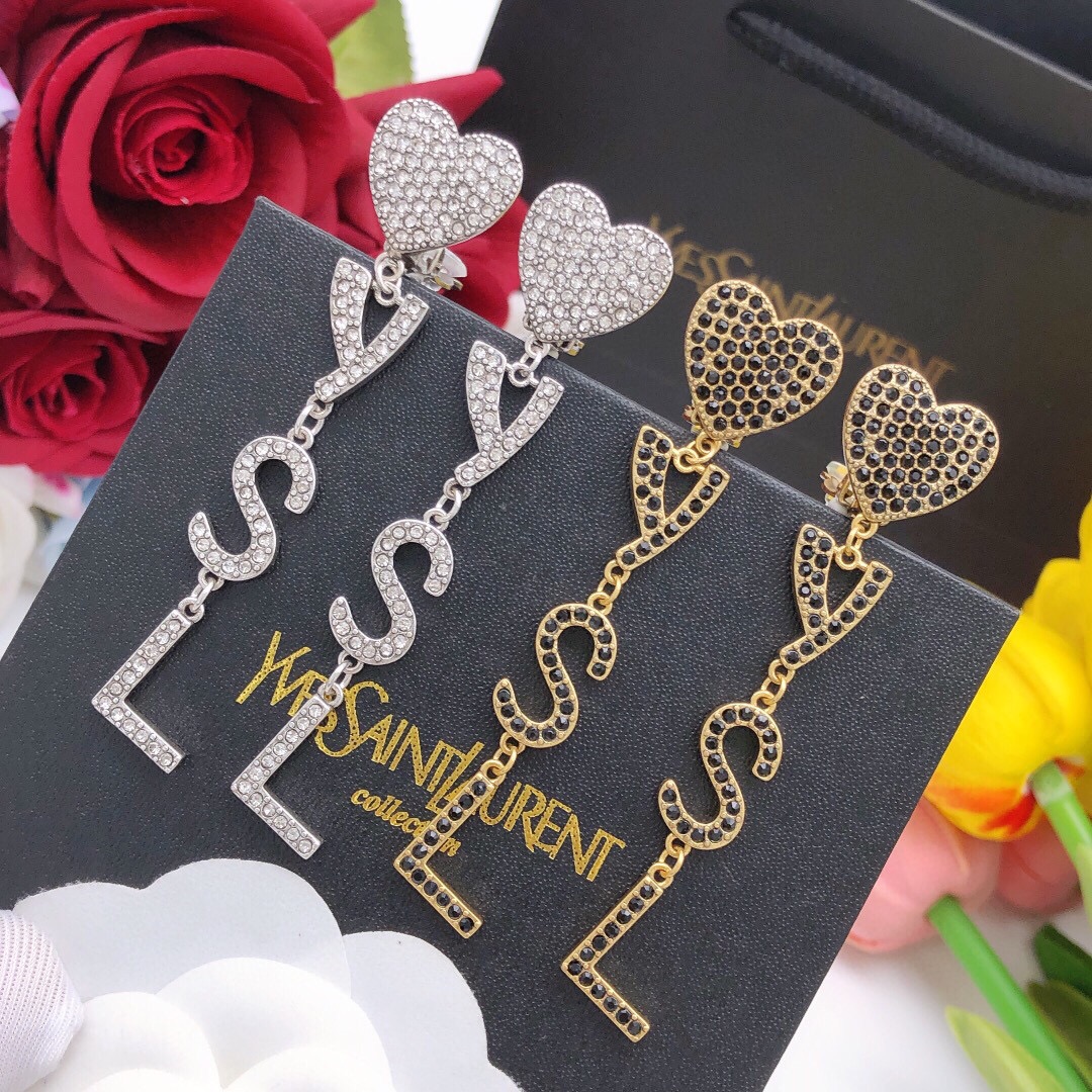 YYE004 YVES Opyum heart earrings clip in metal and crystal - ccjewelryacc