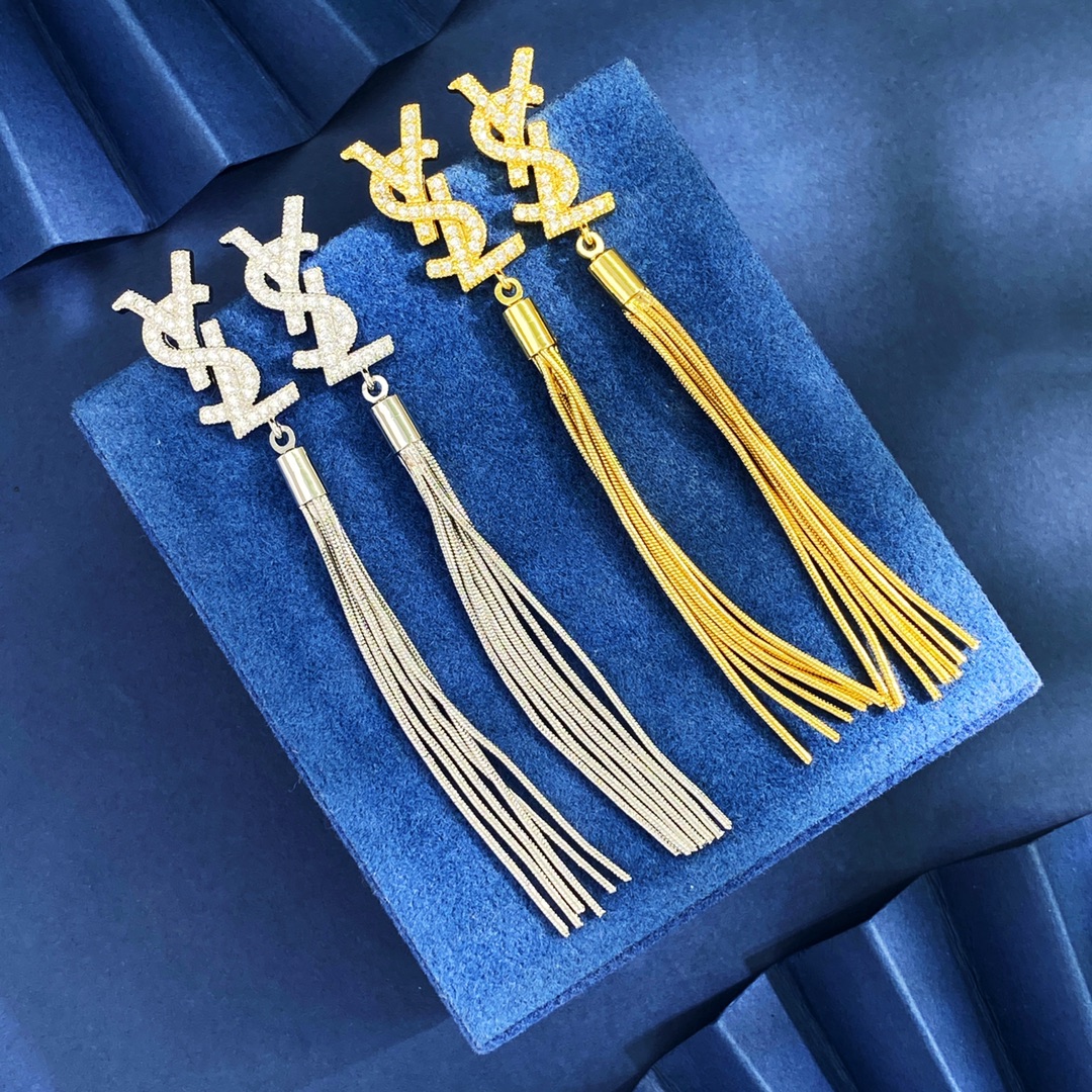 YYE039 YVES tassel earrings in metal and crystal - ccjewelryacc
