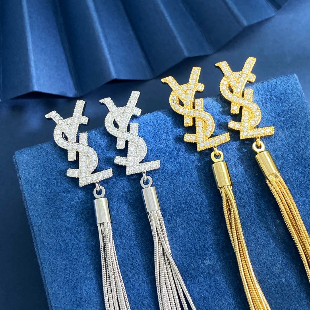 YYE039 YVES tassel earrings in metal and crystal - ccjewelryacc