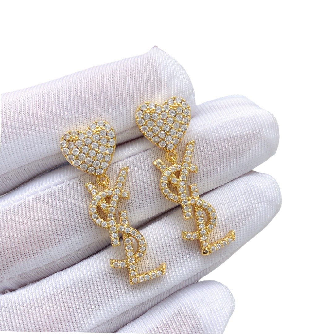 YYE016 YVES Heart drop earring in metal and crystal - ccfashionjewelry