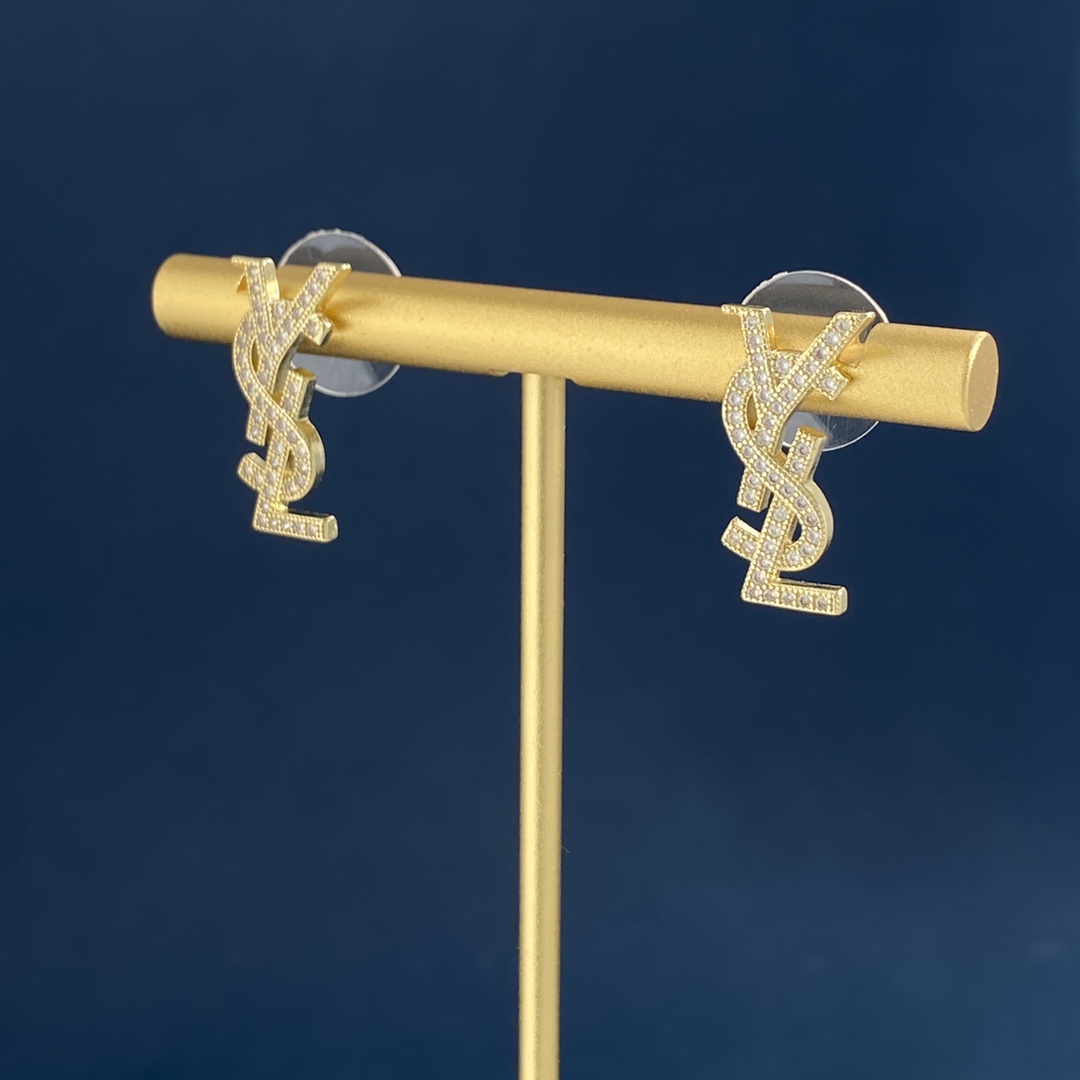 YYE081 Full crystal LSY Letter stud earring small - ccjewelryacc