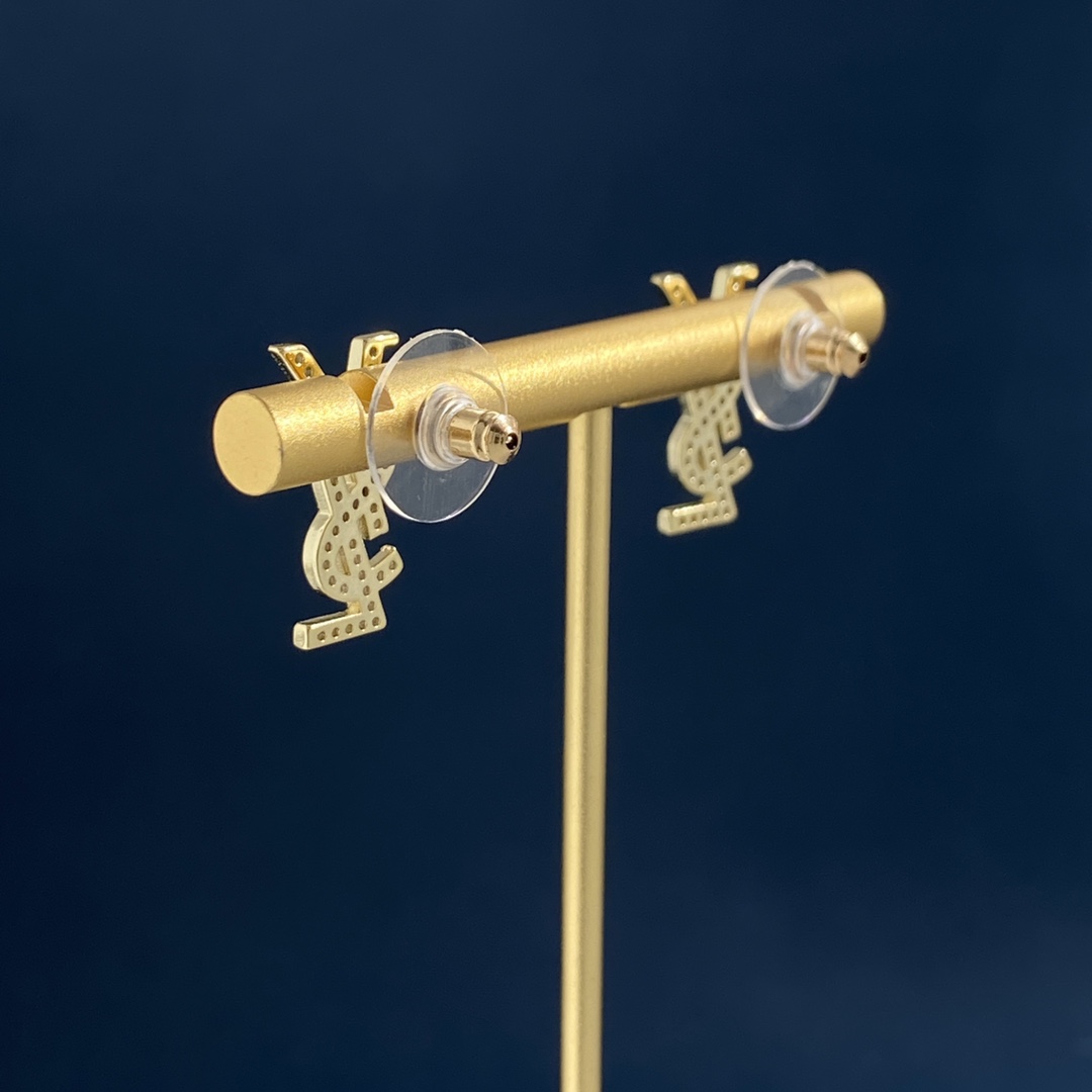 YYE081 Full crystal LSY Letter stud earring small - ccjewelryacc