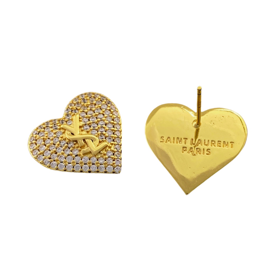 YYE067 YVES Full crystal heart stud earring - ccjewelryacc