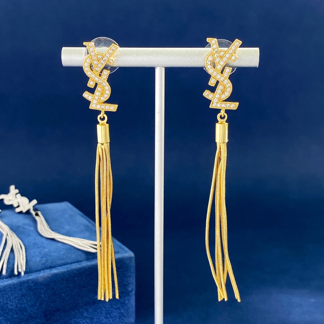 YYE039 YVES tassel earrings in metal and crystal - ccjewelryacc