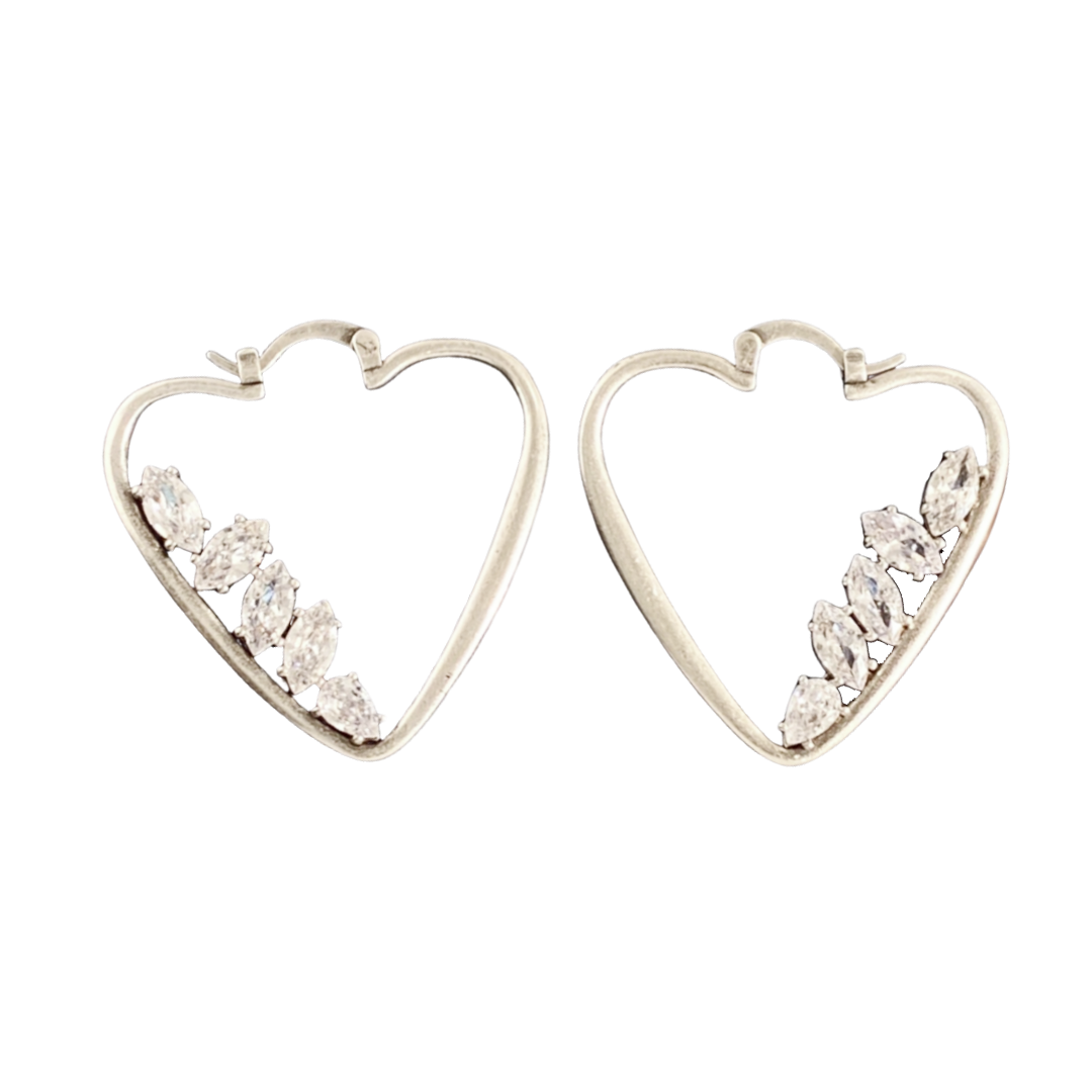 YYE052 YVES Metal heart hook earring with crystal - ccjewelryacc