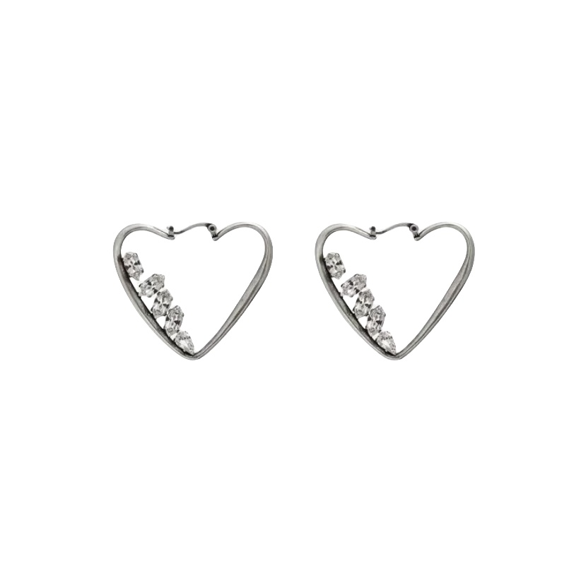 YYE052 YVES Metal heart hook earring with crystal - ccjewelryacc