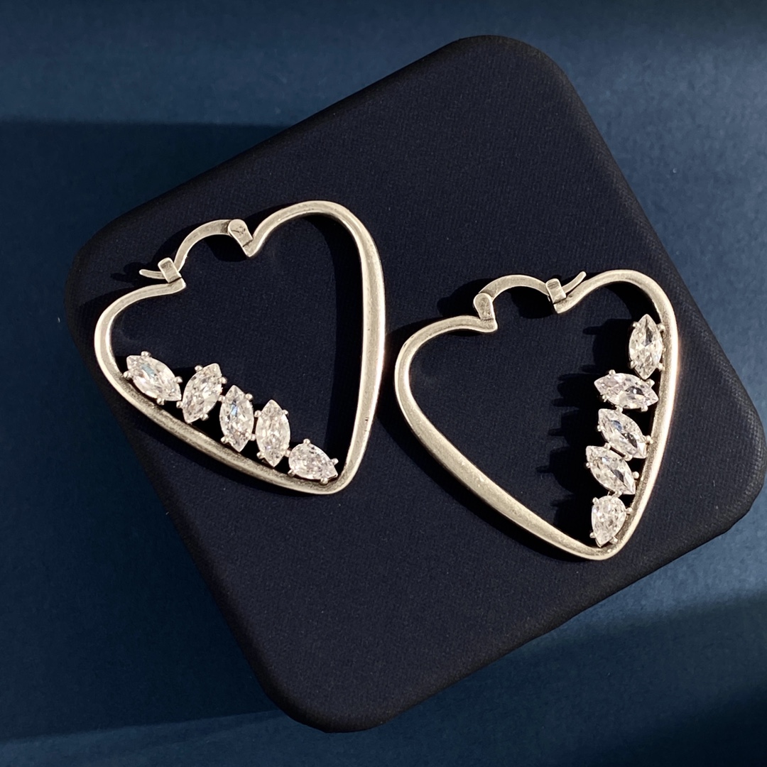 YYE052 YVES Metal heart hook earring with crystal - ccjewelryacc