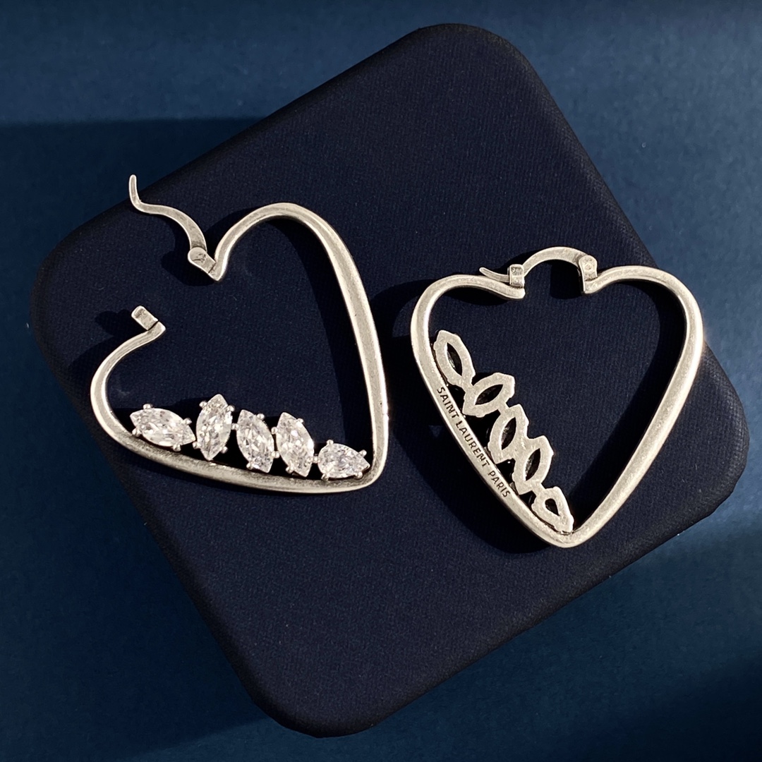YYE052 YVES Metal heart hook earring with crystal - ccjewelryacc
