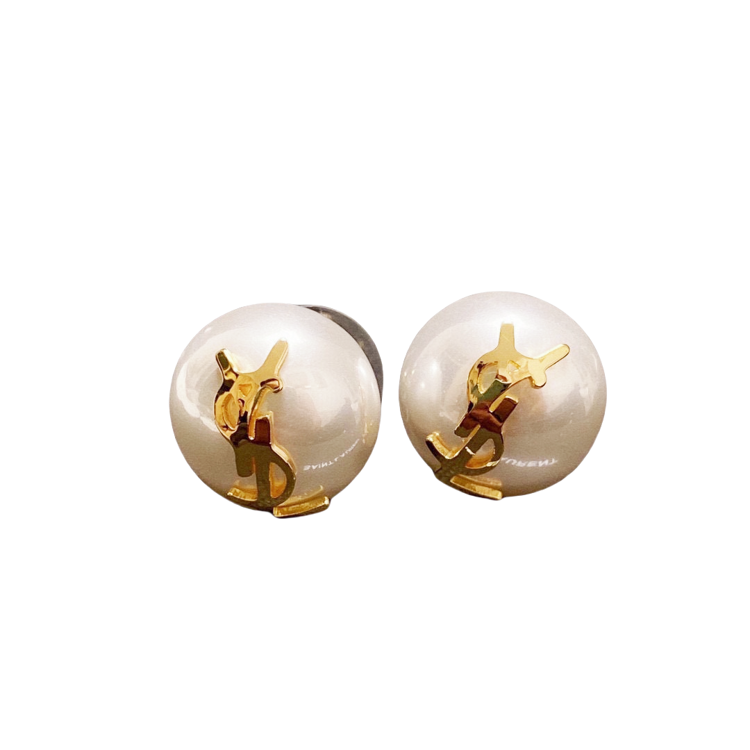 YYE056 YVES Round resin pearl stud earring - ccjewelryacc